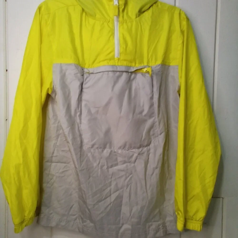 Old Navy Windbreaker Kids L Jacket In A Pocket Lightweight Yellow Gray